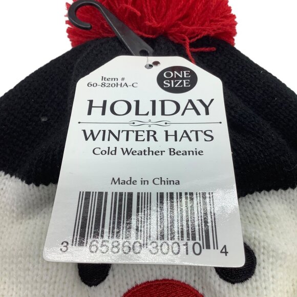 Holiday Winter Hats Cold Weather Knit Beanie Snowman Face Pom-Pom Child One Size - Picture 3 of 4